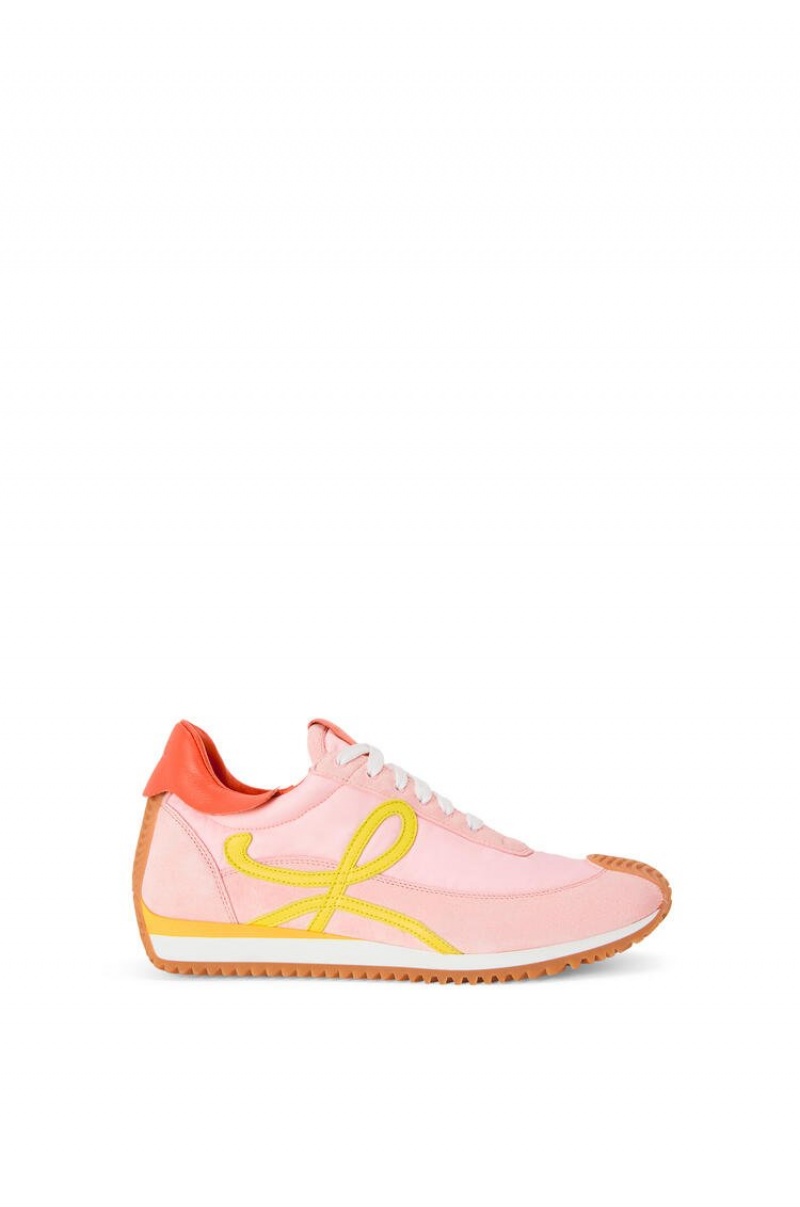 Zapatillas Loewe Flow runner in nylon and suede Mujer Rosas Amarillo | 352LDBTES