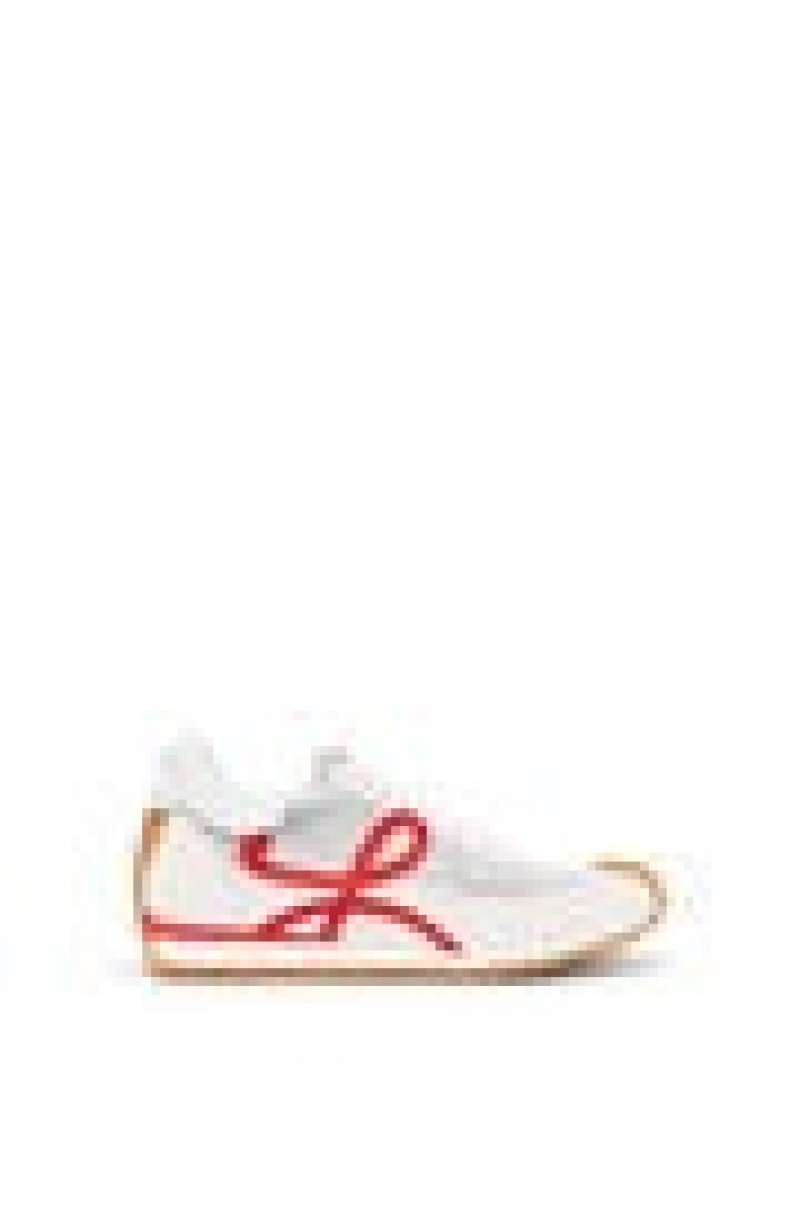 Zapatillas Loewe Flow runner in technical mesh and suede Mujer Plateadas Blancas Rojas | 475IWQXVL