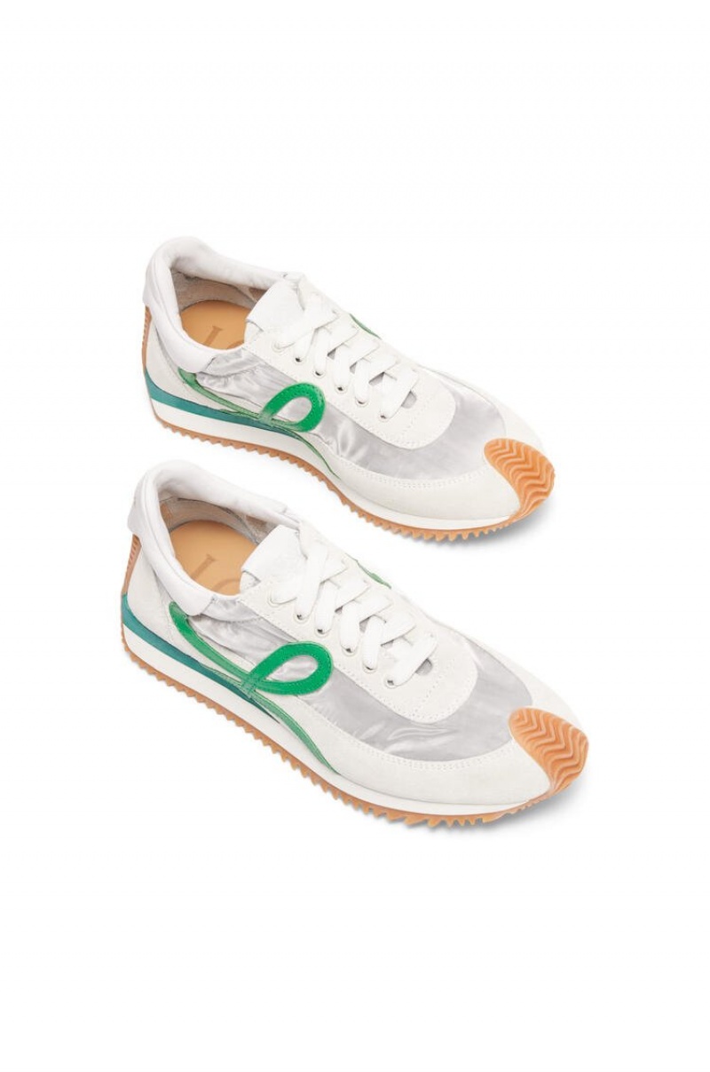 Zapatillas Loewe Flow runner in technical mesh and suede Mujer Plateadas Blancas Verde | 961SKLQAM