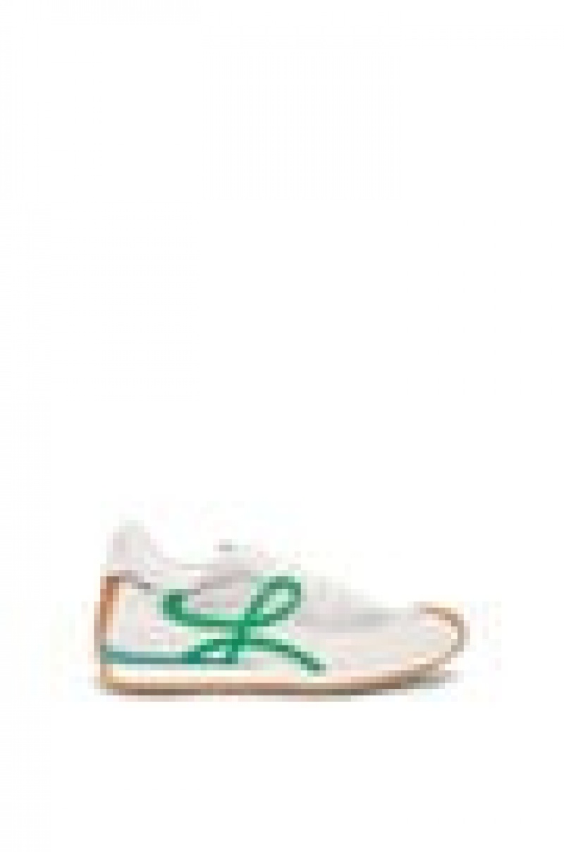 Zapatillas Loewe Flow runner in technical mesh and suede Mujer Plateadas Blancas Verde | 961SKLQAM