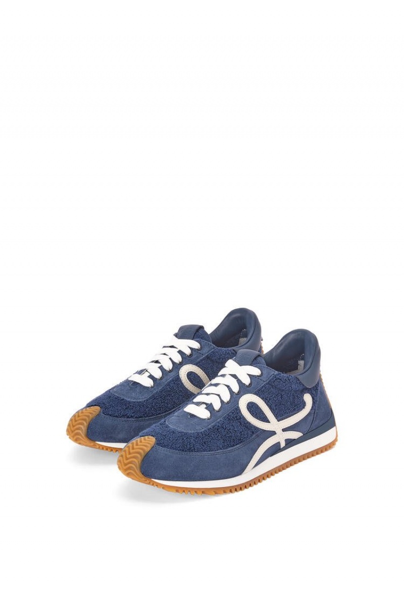 Zapatillas Loewe Flow runner in terry cloth and suede Mujer Azules | 034KUPNGH