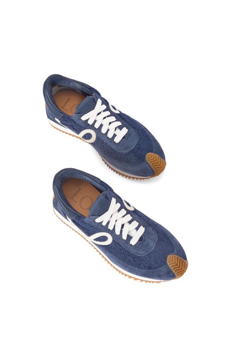 Zapatillas Loewe Flow runner in terry cloth and suede Mujer Azules | 034KUPNGH