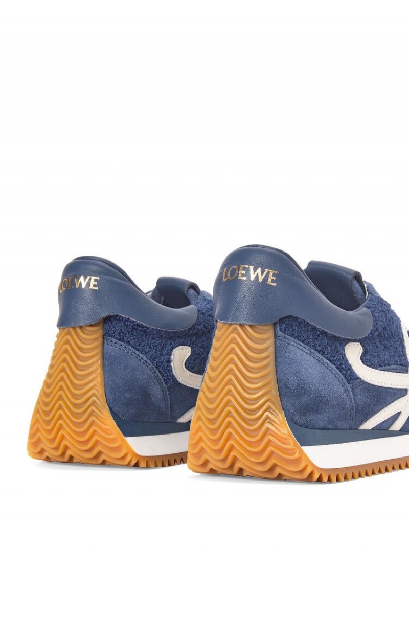 Zapatillas Loewe Flow runner in terry cloth and suede Mujer Azules | 034KUPNGH