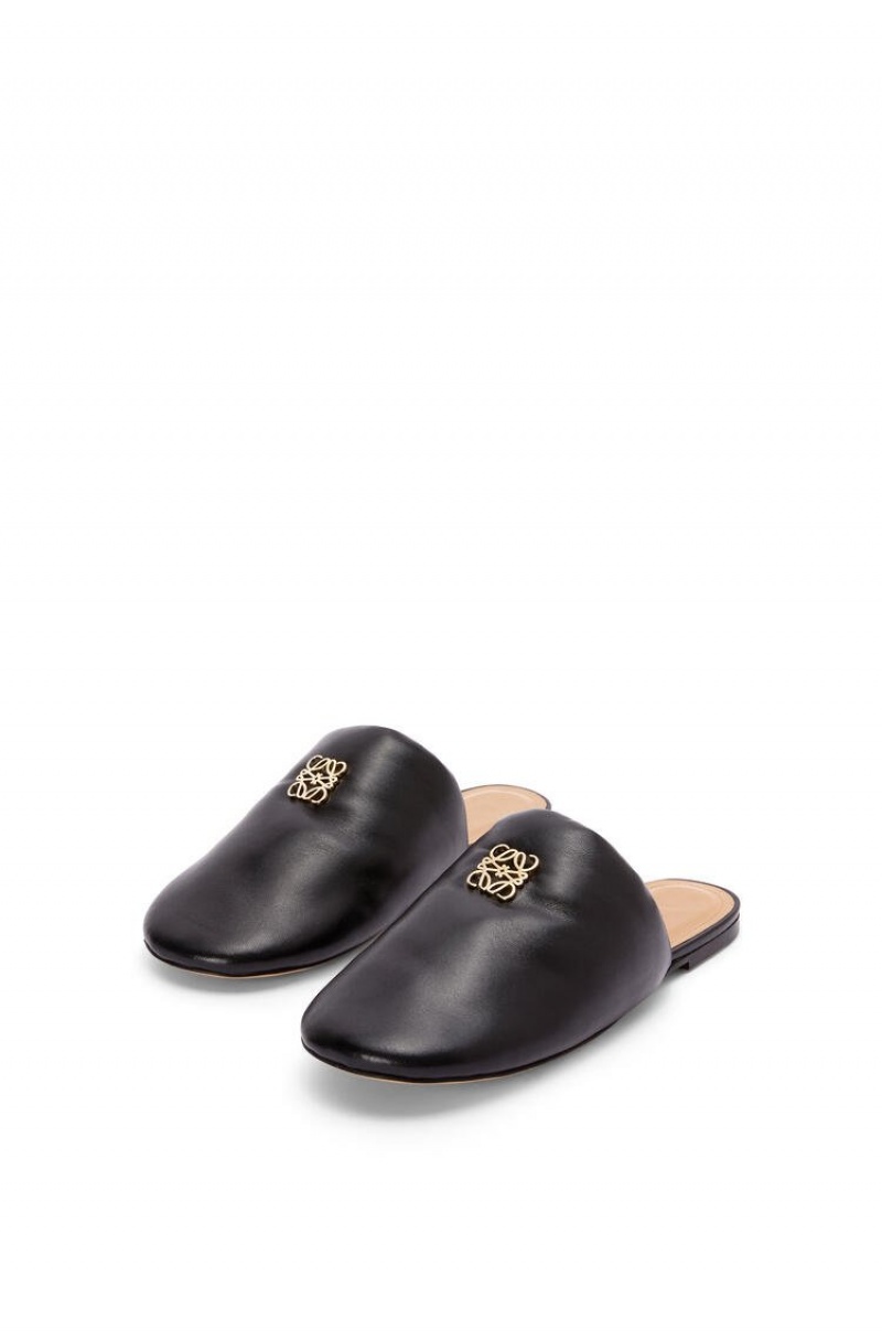 Zapatos Planos Loewe Acolchado Anagram mule in lambskin Mujer Negras | 791LXDUTF