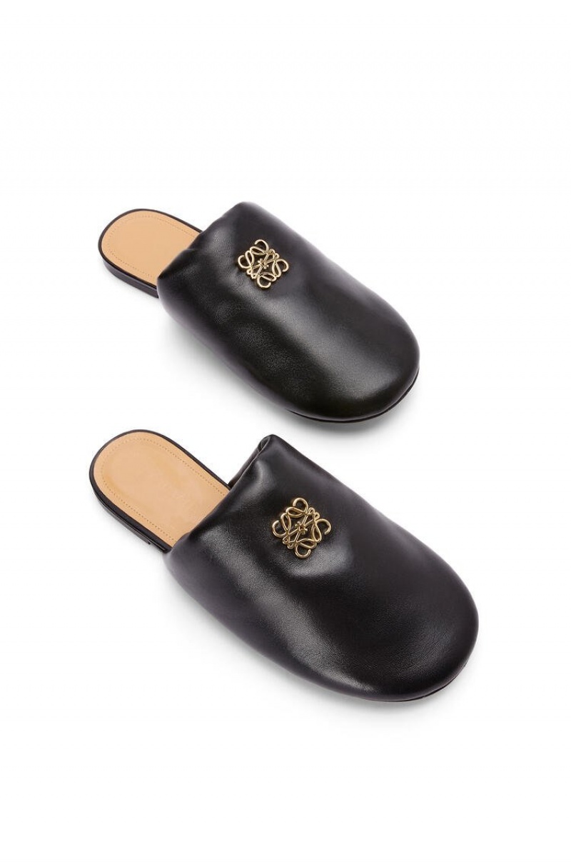 Zapatos Planos Loewe Acolchado Anagram mule in lambskin Mujer Negras | 791LXDUTF