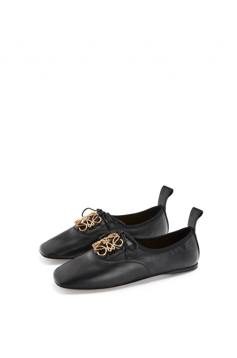 Zapatos Planos Loewe Anagram soft derby in lambskin Mujer Negras | 085HOAWBU