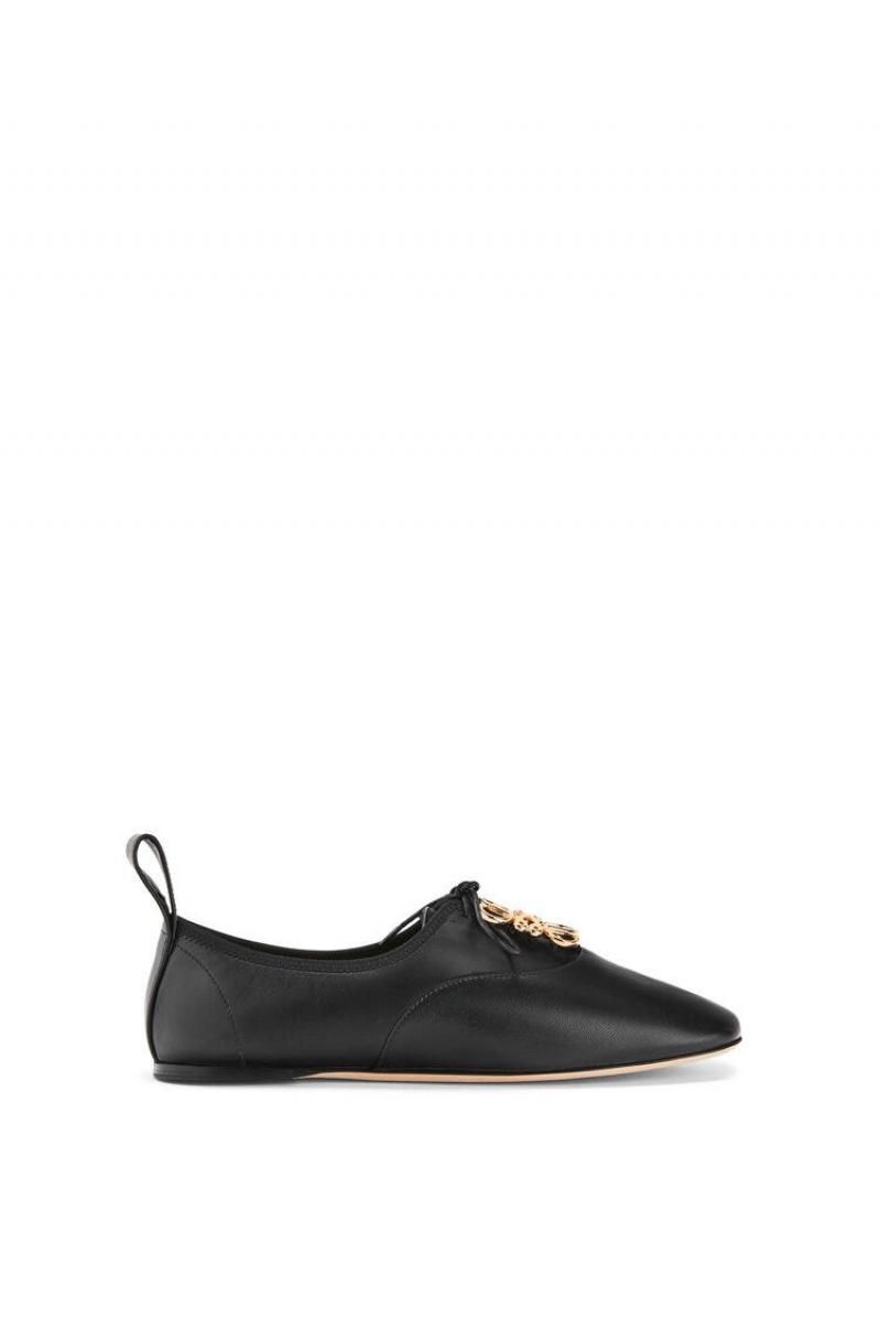 Zapatos Planos Loewe Anagram soft derby in lambskin Mujer Negras | 085HOAWBU