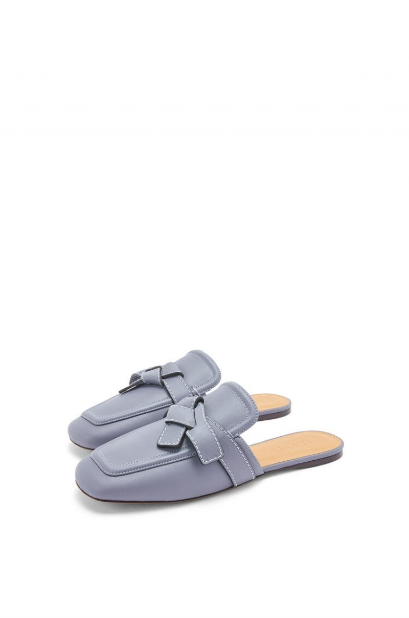 Zapatos Planos Loewe Gate flat mule in calfskin Mujer Gris Azules | 453RCOLYD