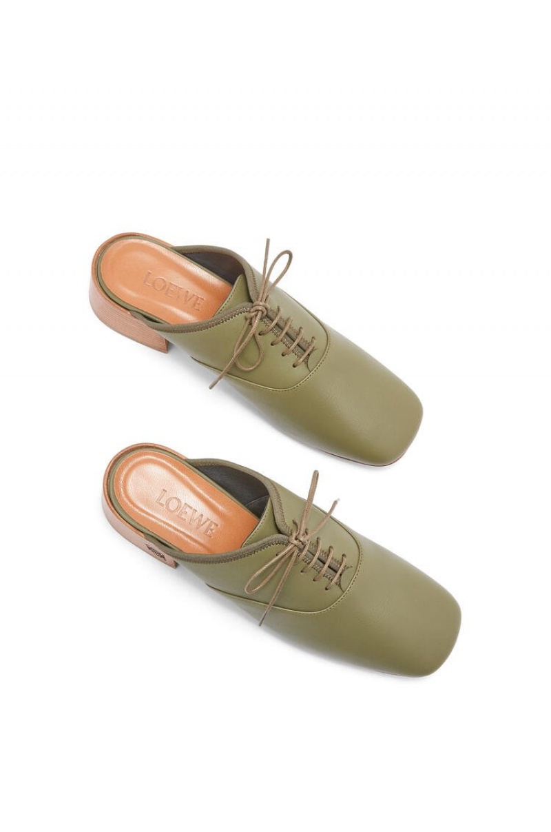 Zapatos Planos Loewe Slip on soft derby in lambskin Mujer Verde Oliva Verde | 697LTHJBN